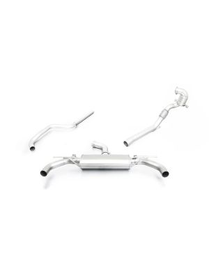 Turbo-back-system dual L/R, Sport exhaust centered with Connection tube, RACING downpipe with sport catalytic convertor (200 CPSI), non-resonated RACING cat-back section (selectable tail pipes), NO (EC-) APPROVAL
