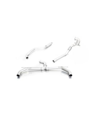 Turbo-back-system dual L/R, non resonated dual L/R RACING system with Connection tube, RACING downpipe with sport catalytic convertor (200 CPSI), resonated cat-back front section (selectable tail pipes), NO (EC-) APPROVAL